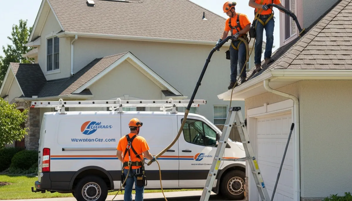 Atlanta, GA gutter cleaning service clearing debris and flushing downspouts to protect homes from water damage