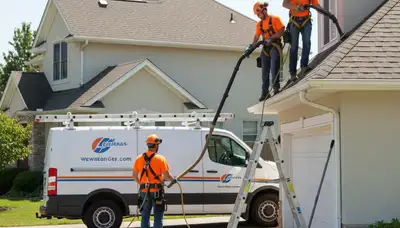 Atlanta, GA gutter cleaning service clearing debris and flushing downspouts to protect homes from water damage