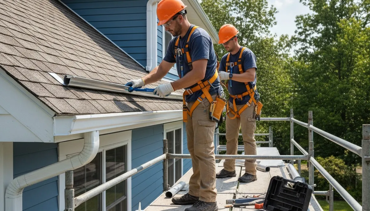 Atlanta gutter repair service for storm-damaged gutters, leaks, and sagging on a home exterior