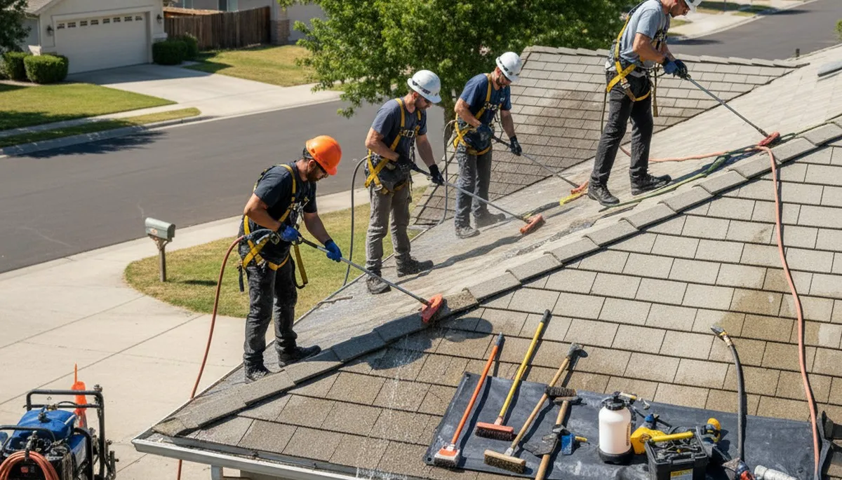 Atlanta, GA roof cleaning removing algae and moss for a clean, protected home exterior